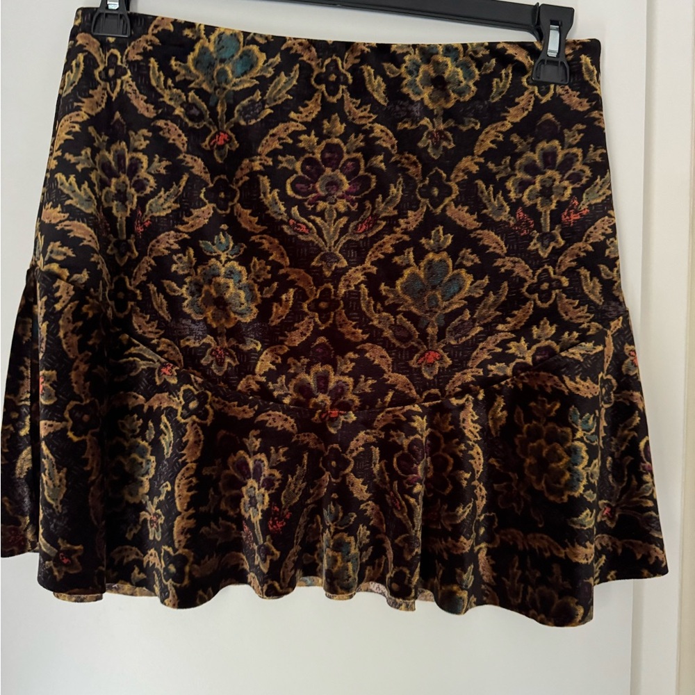 Ecote A-Line velvet Skirt with Rich Floral Design